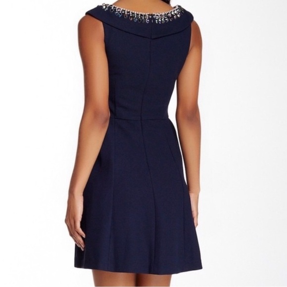 Betsey Johnson Jeweled Fit & Flare Cocktail Navy Mini Dress - Picture 2 of 13